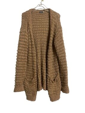 Earthbound Cozy Open-Front Brown Fuzzy Textured Cardigan Sweater